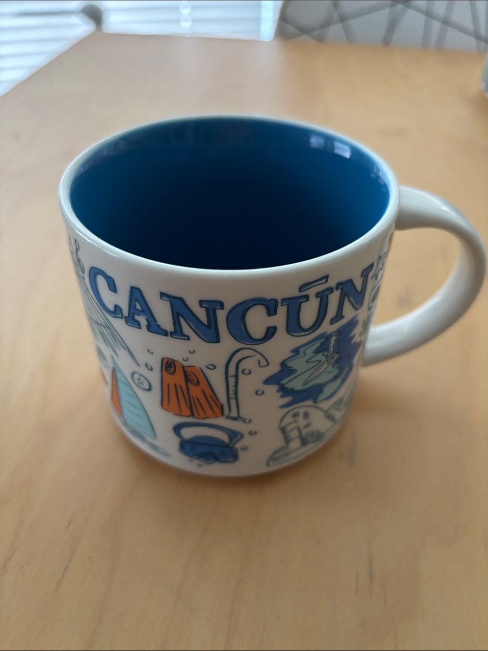Starbucks Cancún Ceramic Mug - White Exterior with Blue Interior